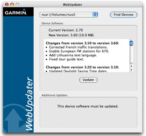 mise a jour firmware garmin webupdater